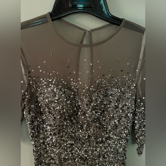 Adrianna Papell Beaded Sequined Maxi Dress Gown Wedding Mother of Bride - Picture 3 of 9